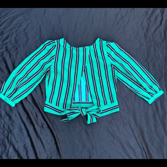 Green and navy blue stripped blouse - Picture 2 of 2